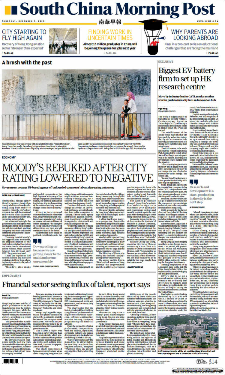 Portada de South China Morning Post (China)