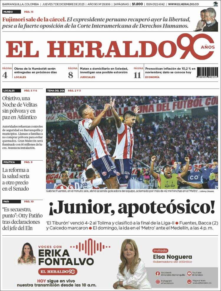 Portada de El Heraldo (Colombia)