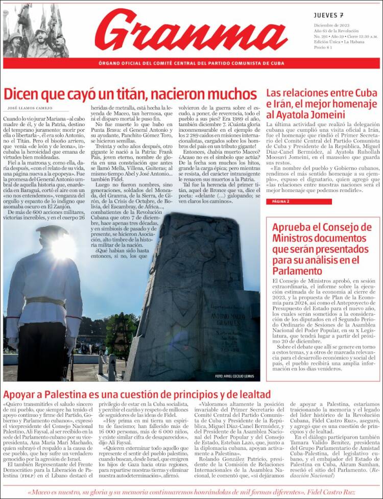Portada de Granma (Cuba)