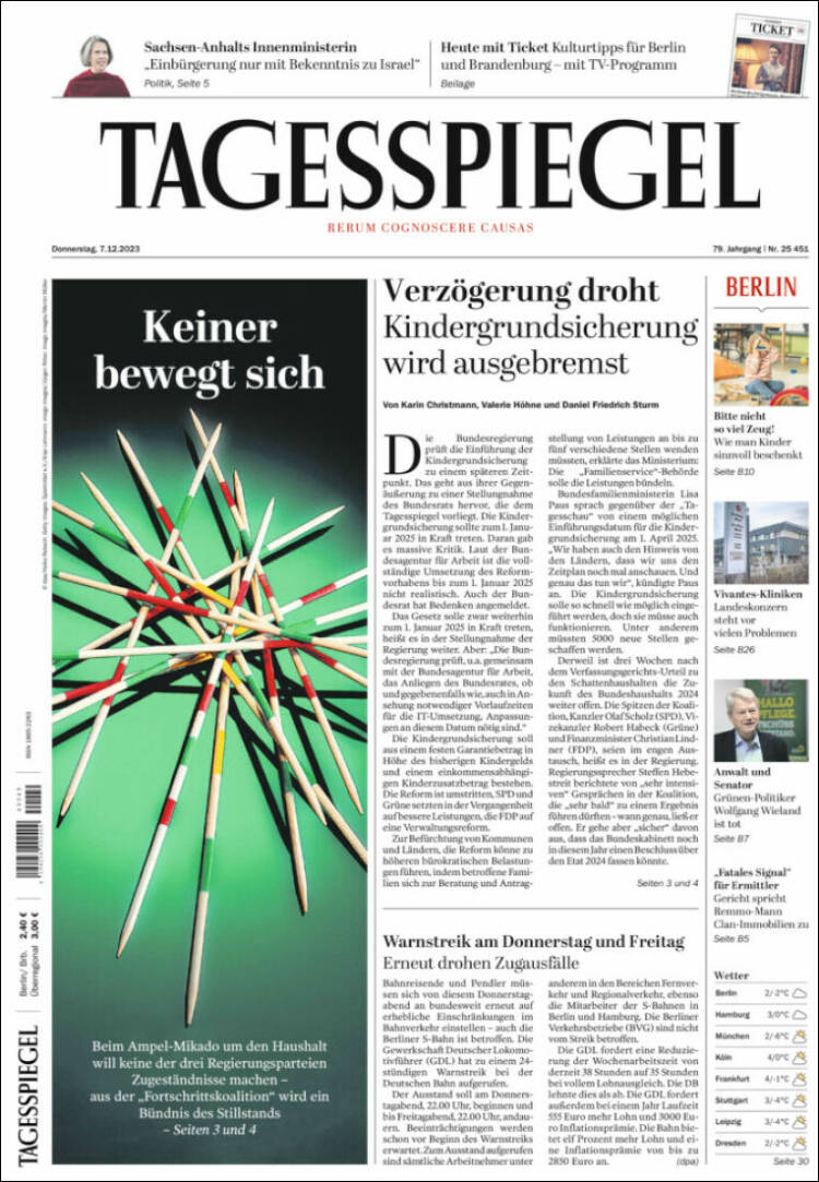 Portada de Der Tagesspiegel (Alemania)