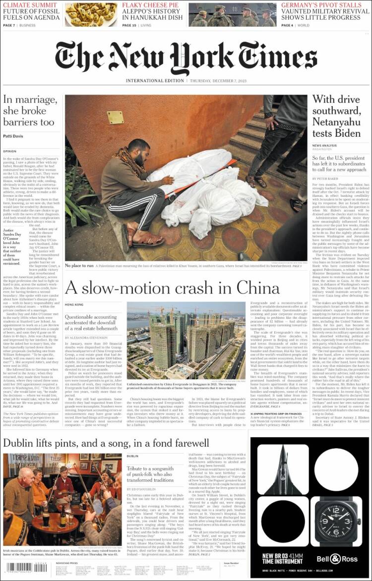 Portada de International New York Times (Europa)