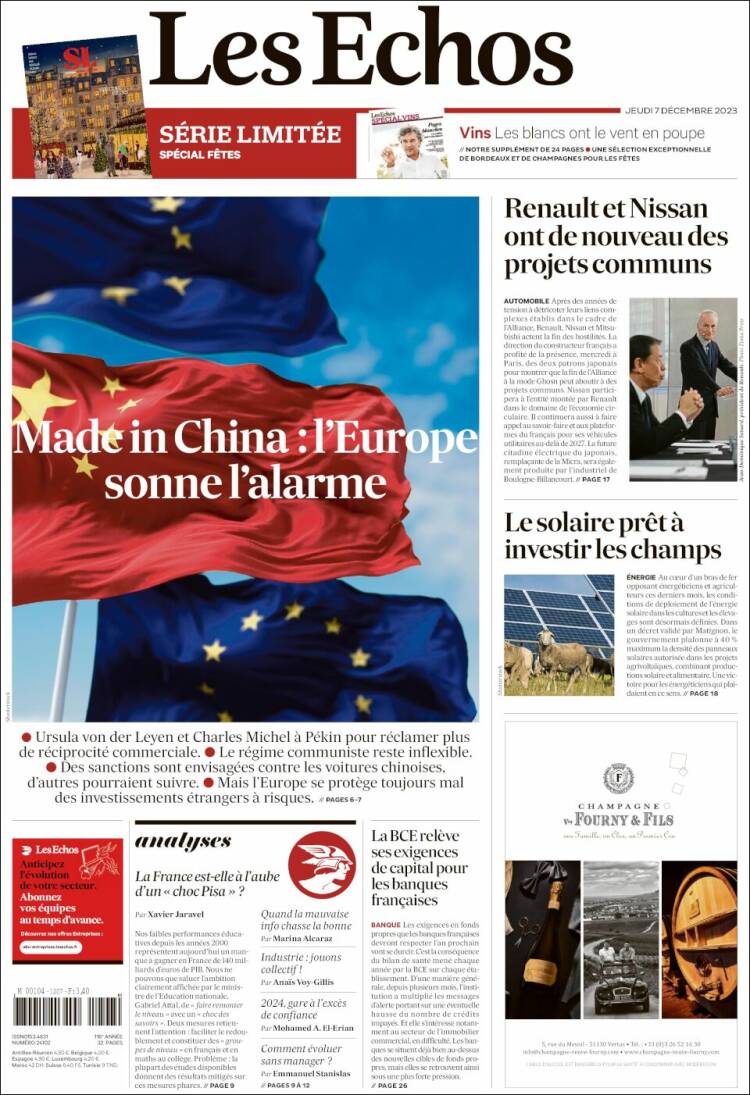Portada de Les Echos (Francia)