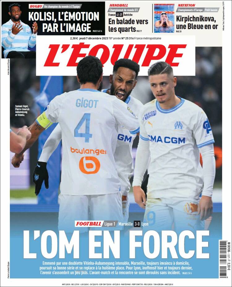 Portada de L'Equipe (Francia)