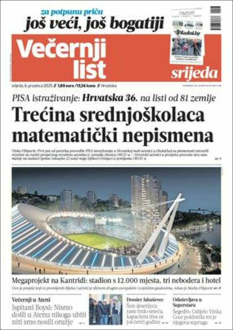 Portada de Večernji (Croacia)
