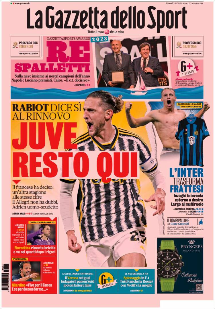 Portada de La Gazzetta dello Sport (Italia)