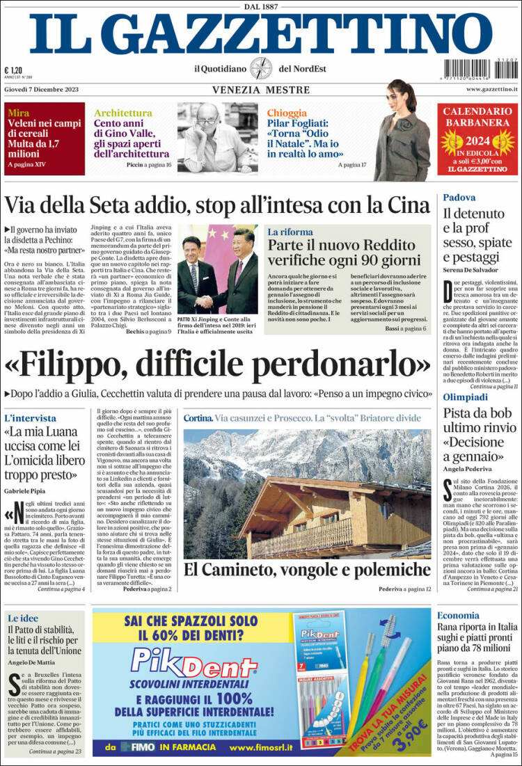 Portada de Il Gazzettino (Italia)