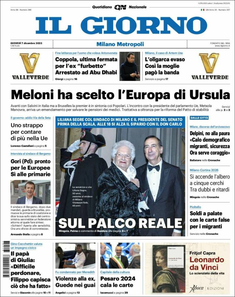 Portada de Il Giorno (Italia)
