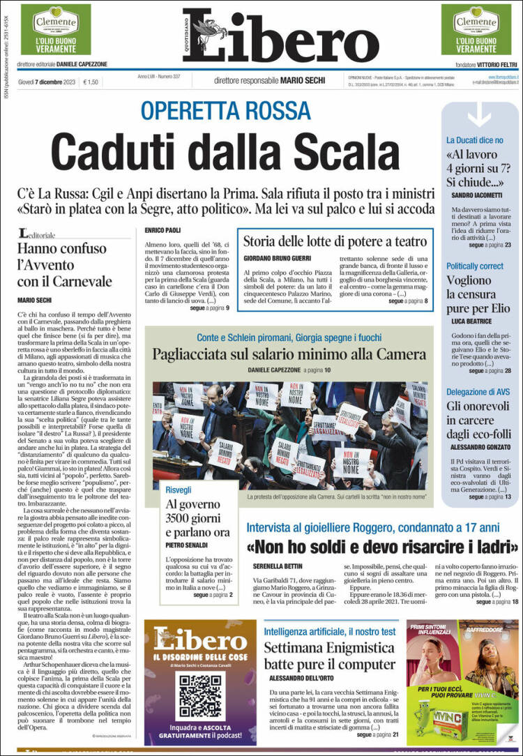 Portada de Libero (Italia)