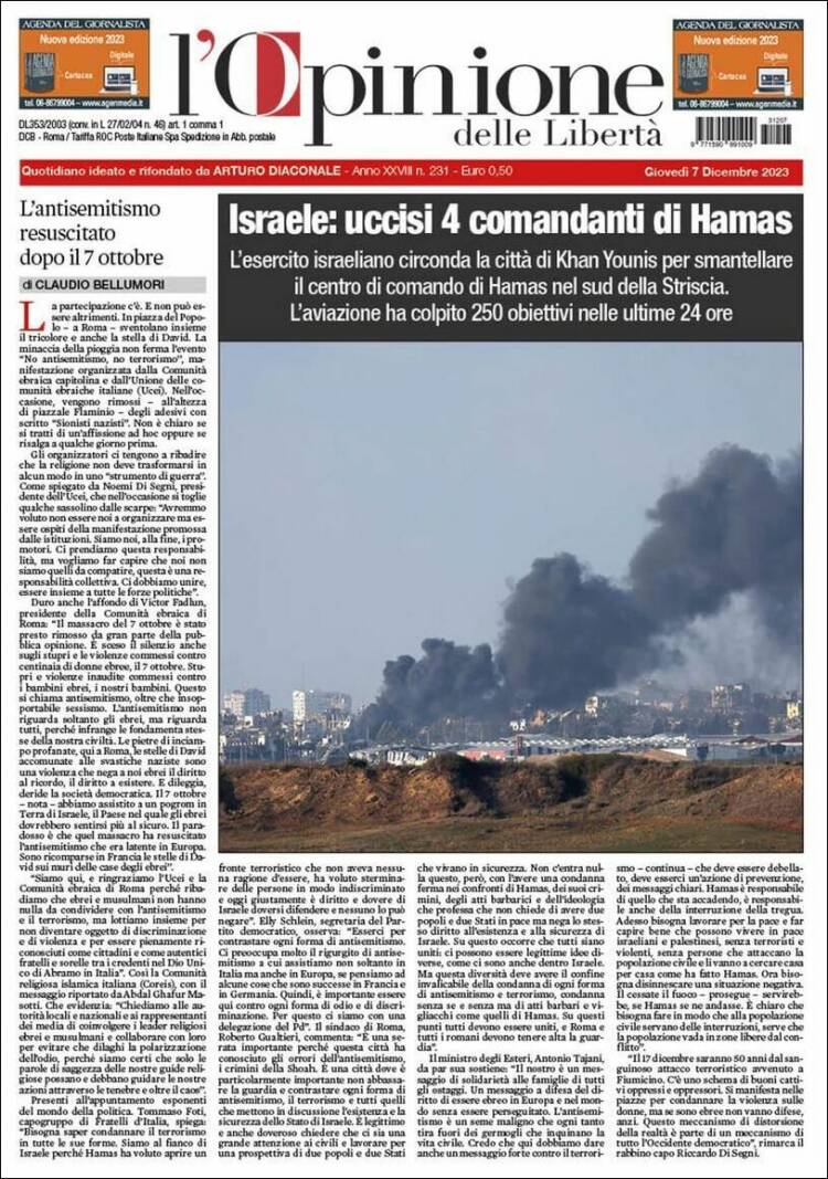 Portada de L'Opinione  delle Libertà (Italia)