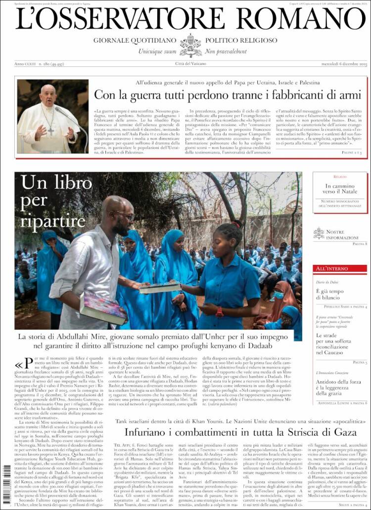 Portada de L'Osservatore Romano (Italia)