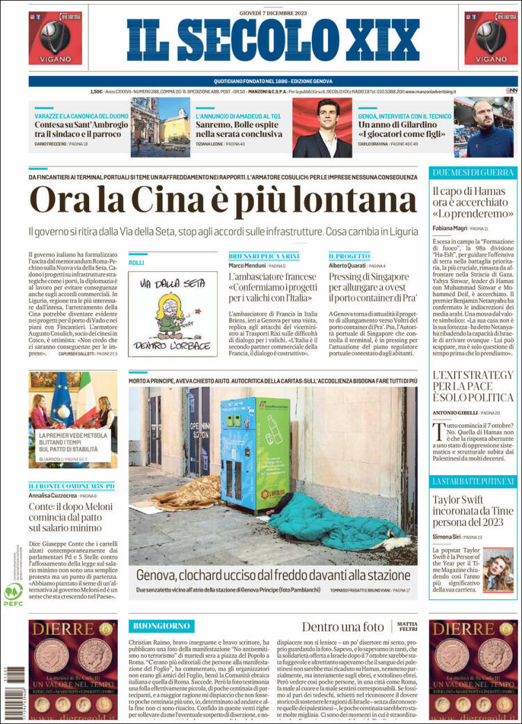 Portada de Il Secolo XIX (Italia)
