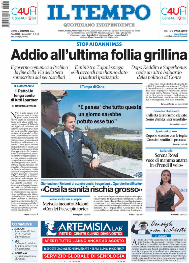 Portada de Il Tempo (Italia)