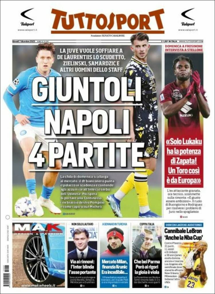 Portada de Tuttosport (Italia)