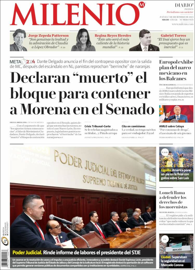 Portada de Milenio - Jalisco (M&eacute;xico)