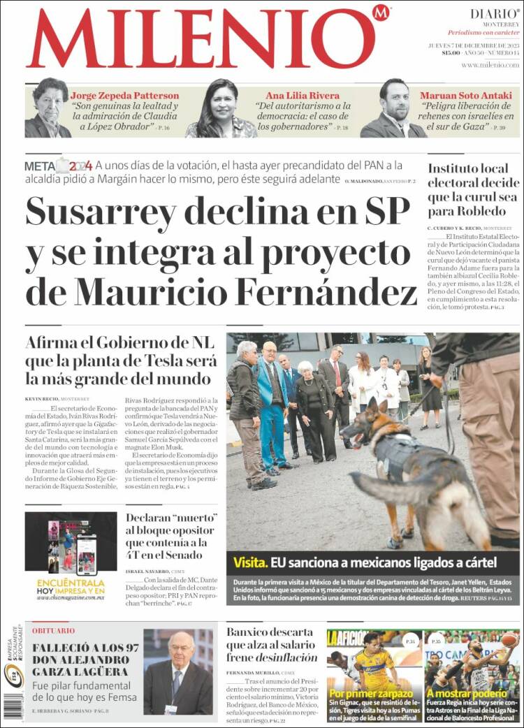Portada de Milenio de Monterrey (M&eacute;xico)