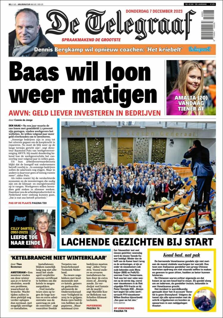 Portada de De Telegraaf (Pa&iacute;ses Bajos)