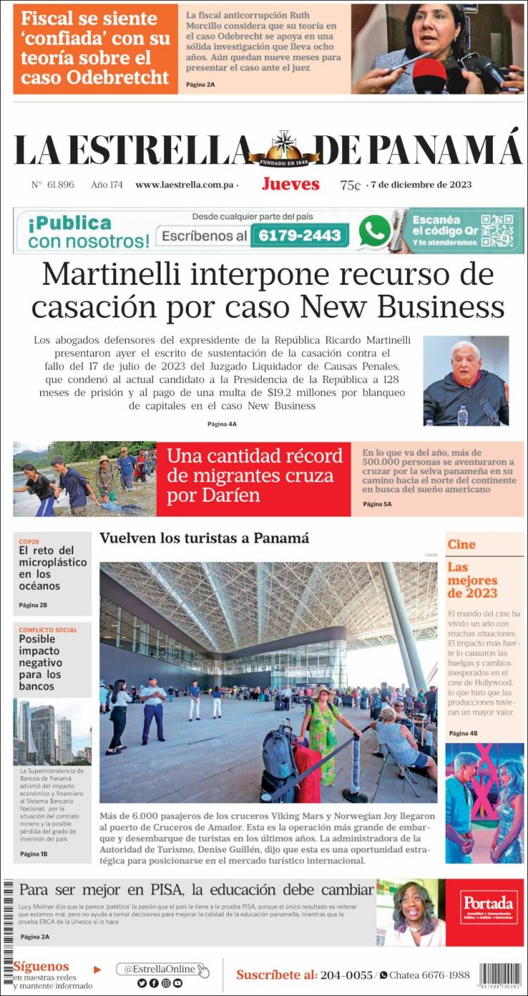 Portada de La Estrella de Panamá (Panam&aacute;)