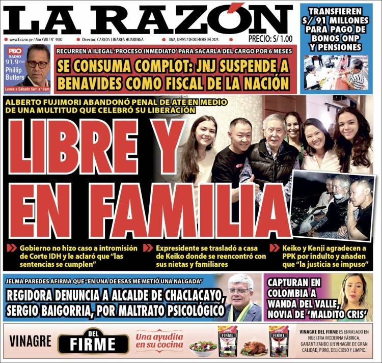 Portada de La Razón (Per&uacute;)