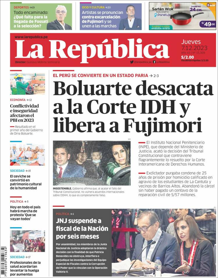Portada de La Republica (Per&uacute;)