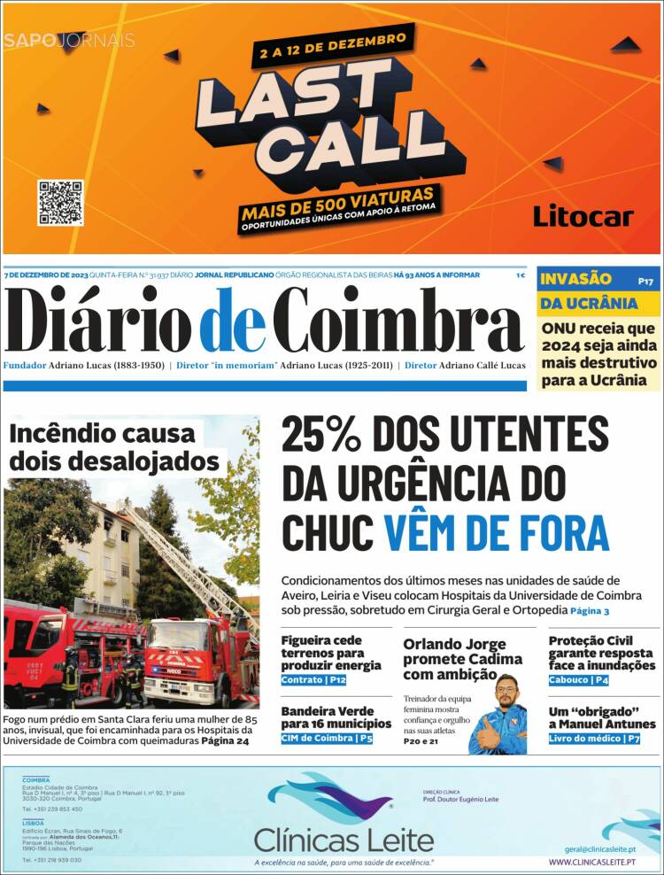 Portada de Diário de Coimbra (Portugal)