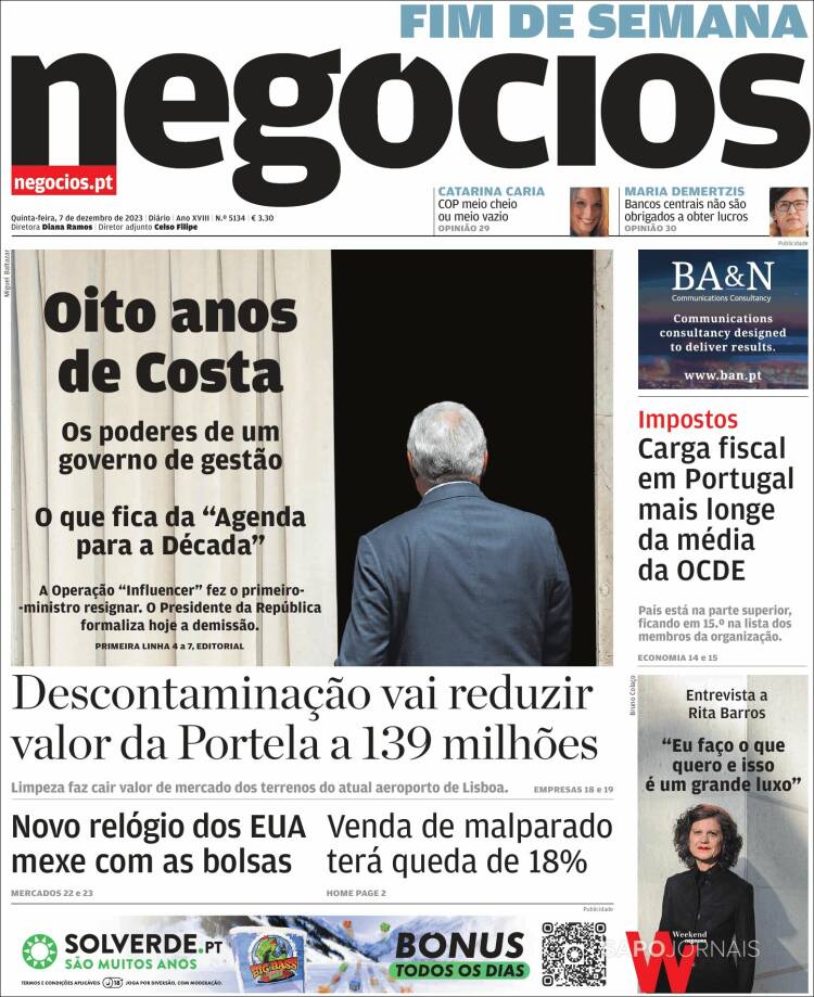 Portada de Jornal de Negócios (Portugal)
