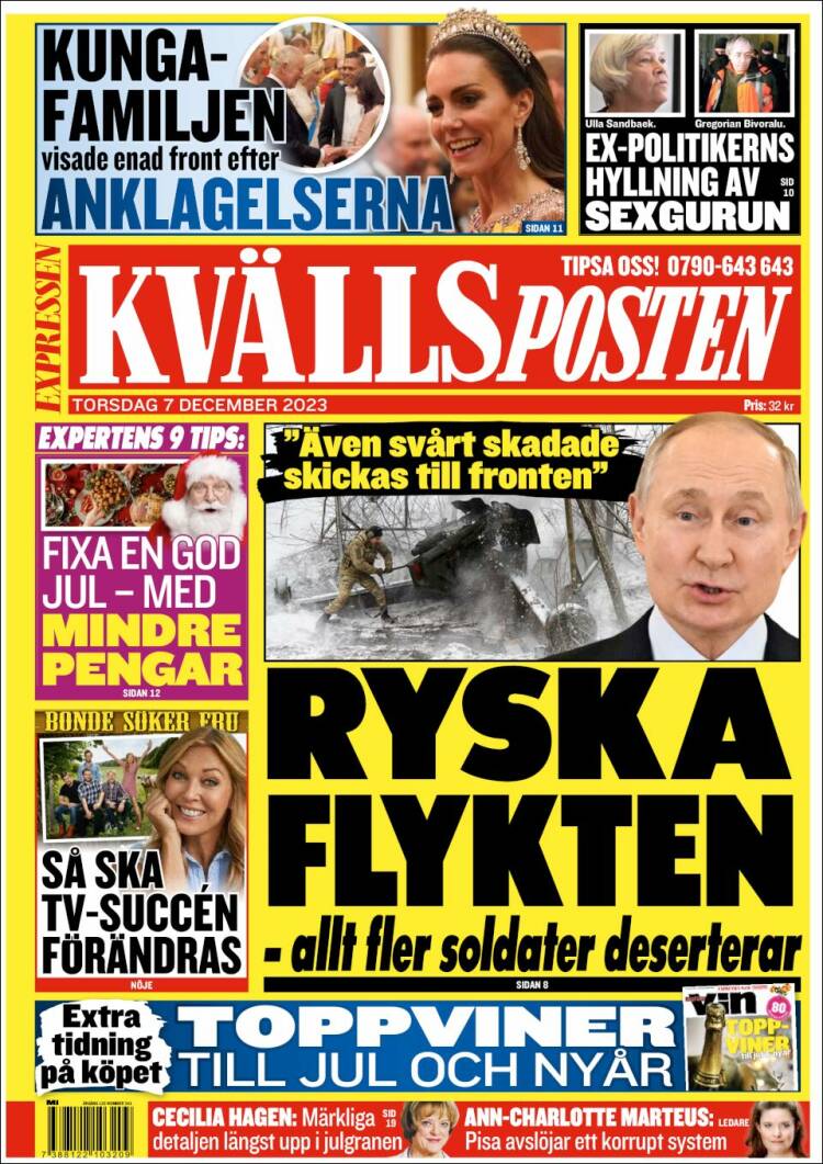 Portada de Kvällsposten (Suecia)