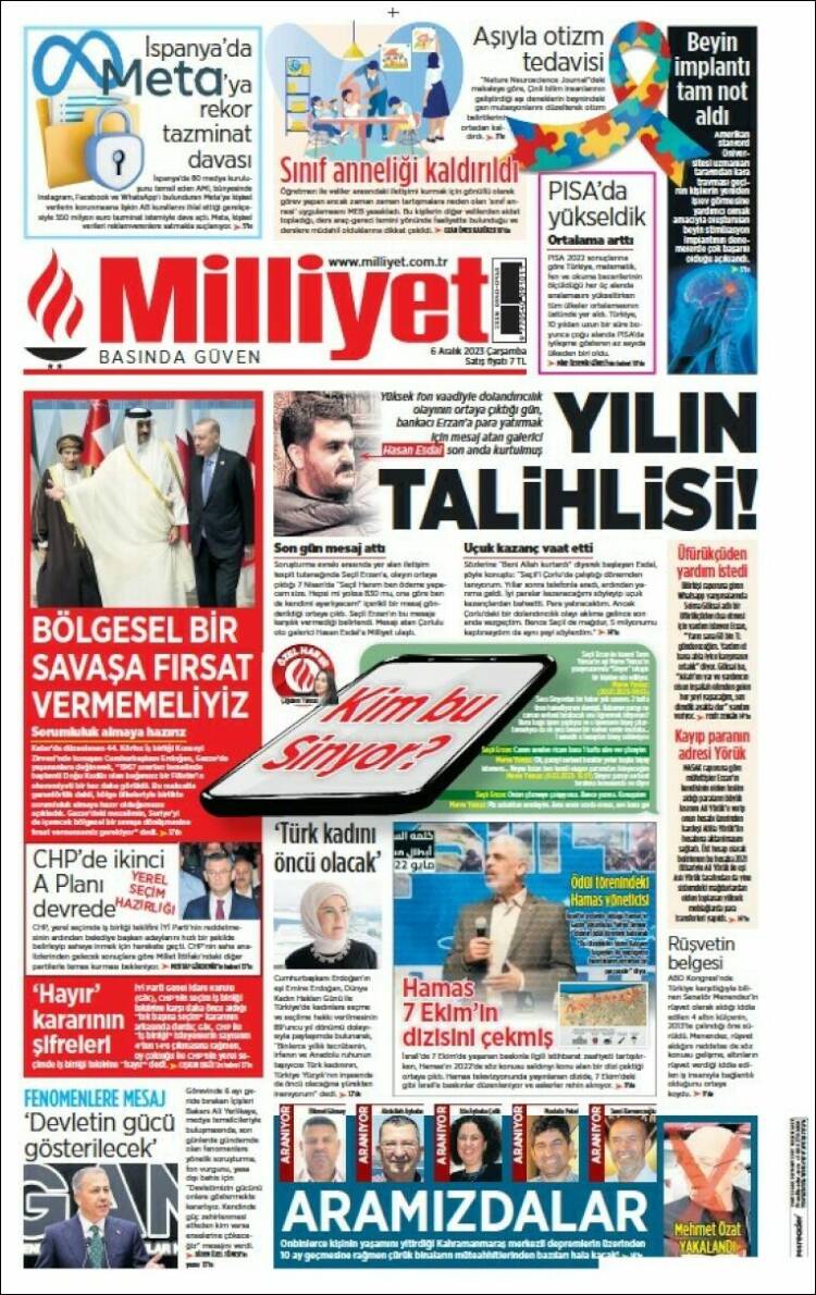Portada de Milliyet (Turqu&iacute;a)