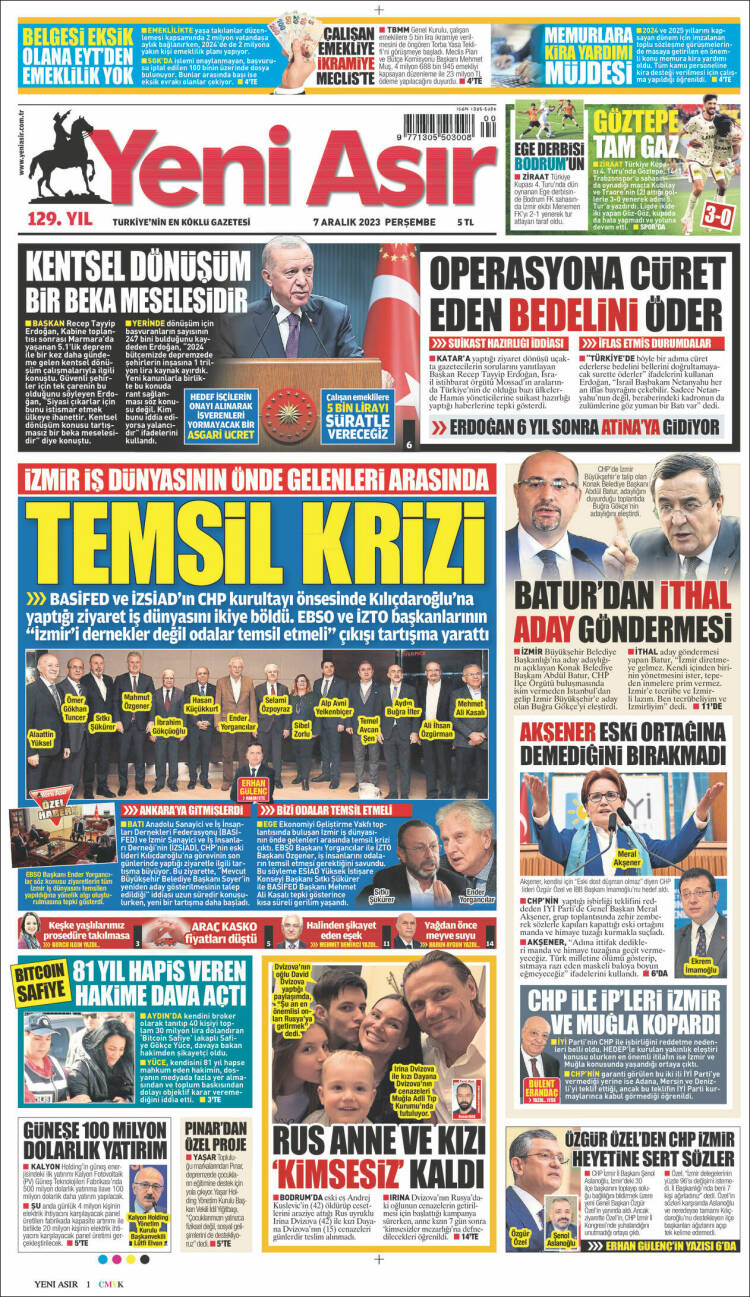 Portada de Yeni Asır (Turqu&iacute;a)