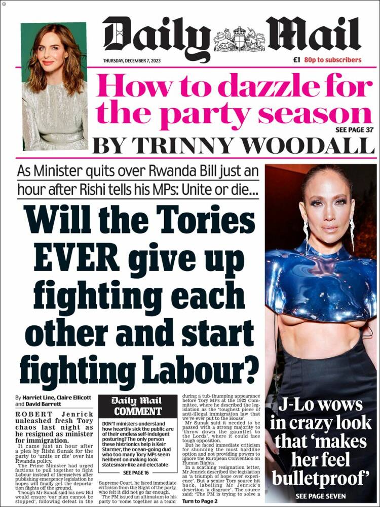 Portada de Daily Mail (Reino Unido)