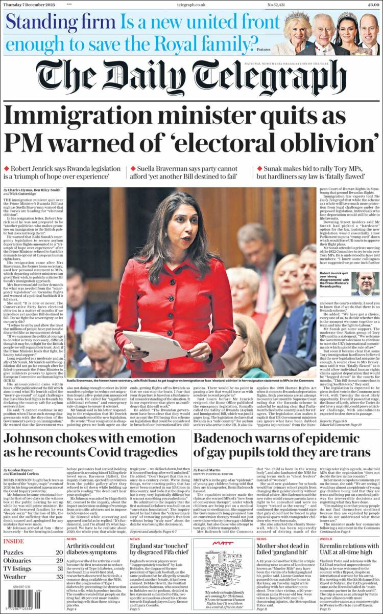 Portada de Daily Telegraph (Reino Unido)