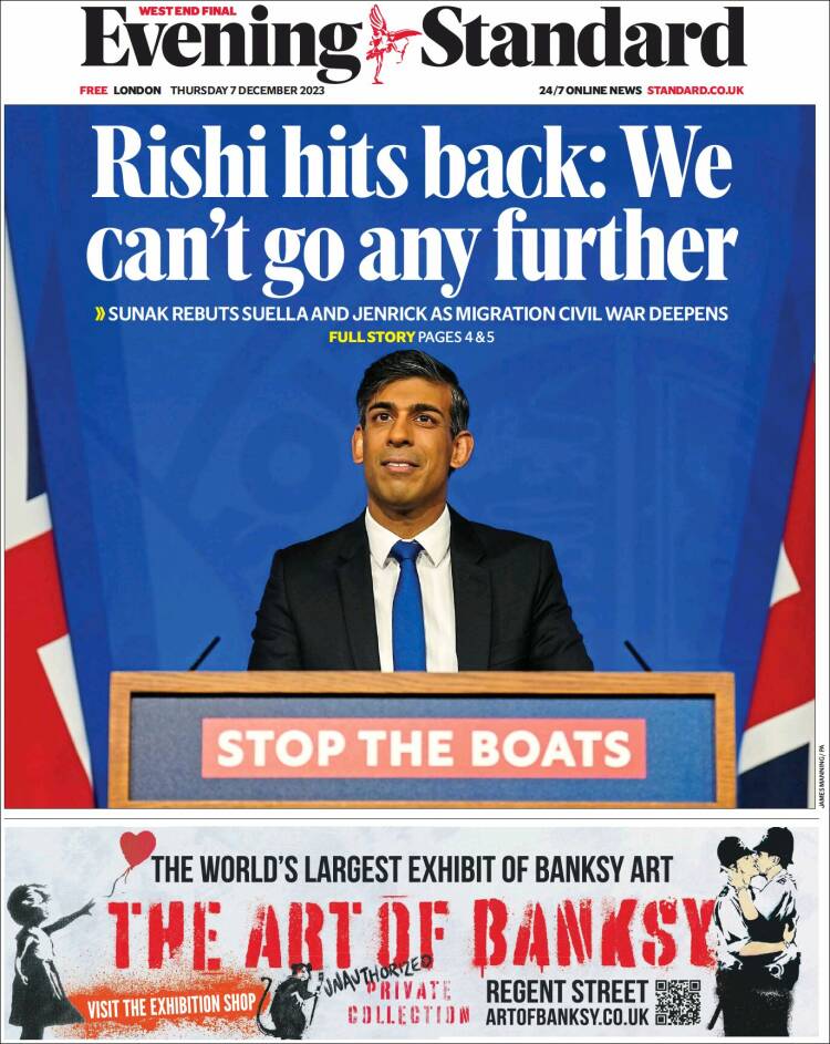 Portada de Evening Standard (Reino Unido)