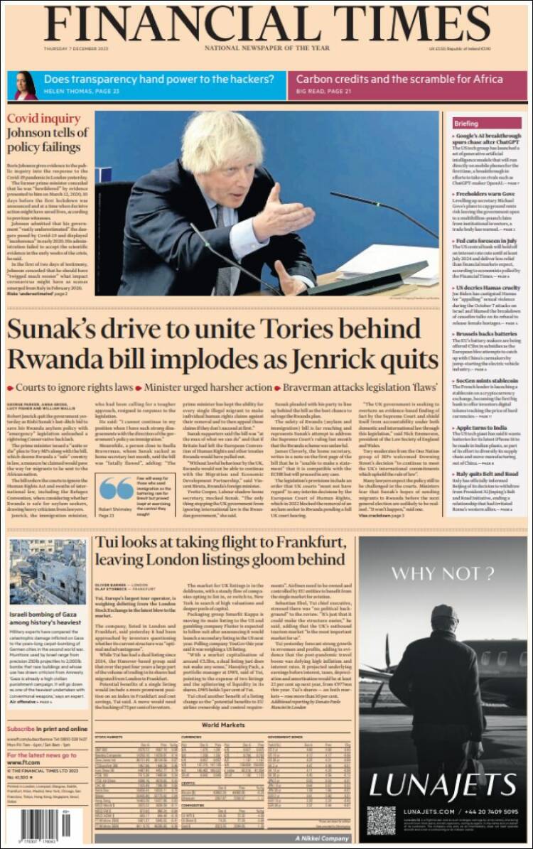 Portada de Financial Times (Reino Unido)