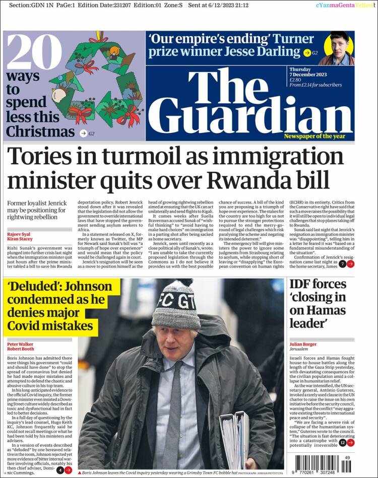 Portada de The Guardian (Reino Unido)