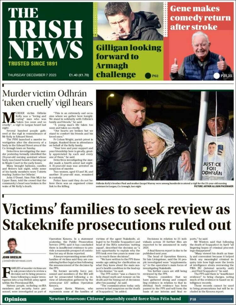 Portada de Irish News (Reino Unido)