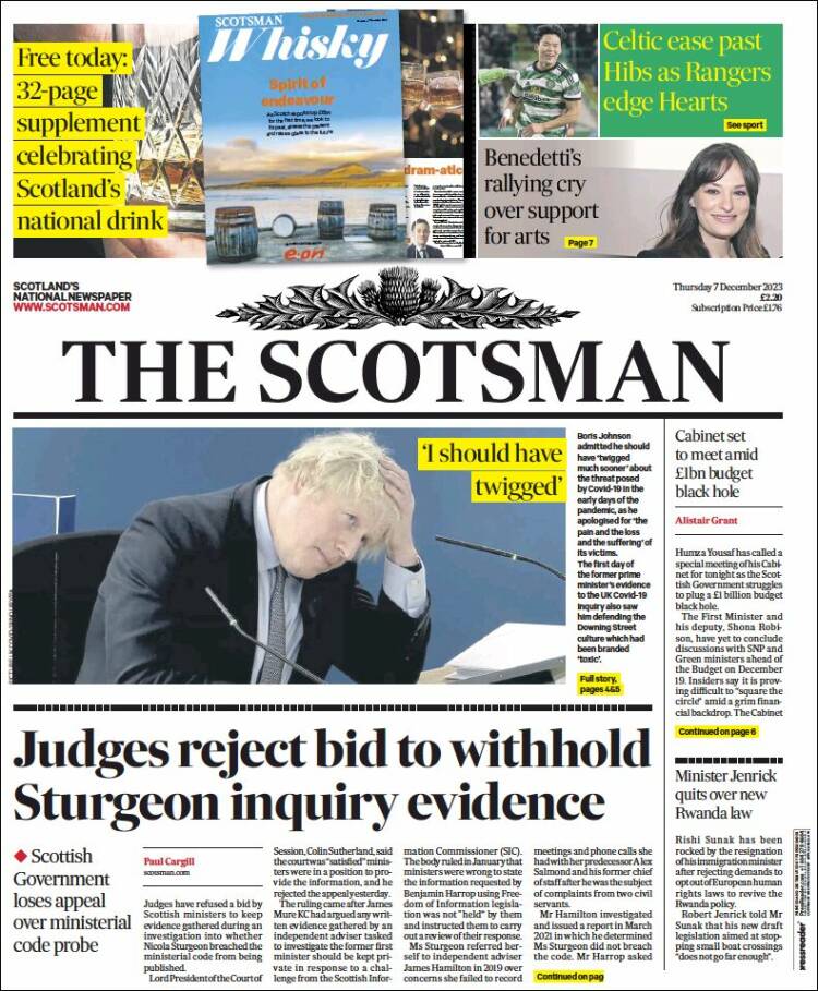 Portada de The Scotsman (Reino Unido)