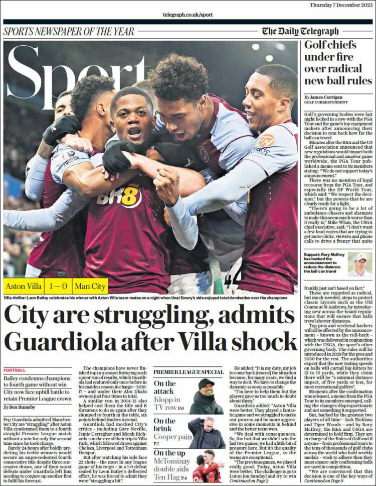 Portada de Telegraph Sport (Reino Unido)