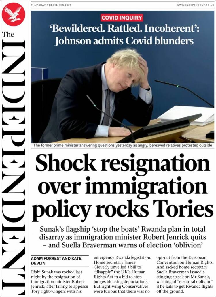Portada de The Independent (Reino Unido)