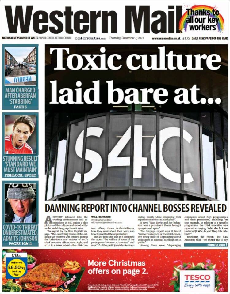 Portada de Western Mail (Reino Unido)