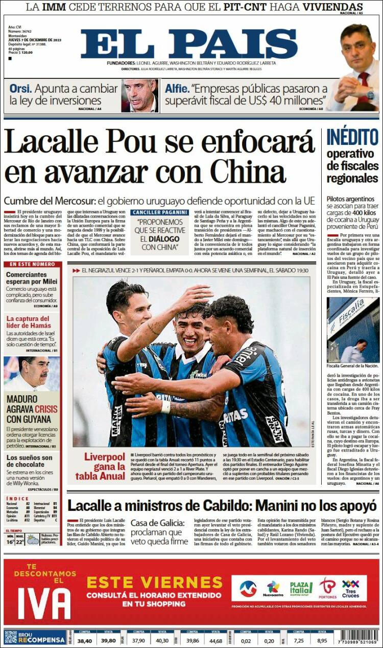 Portada de El País (Uruguay)