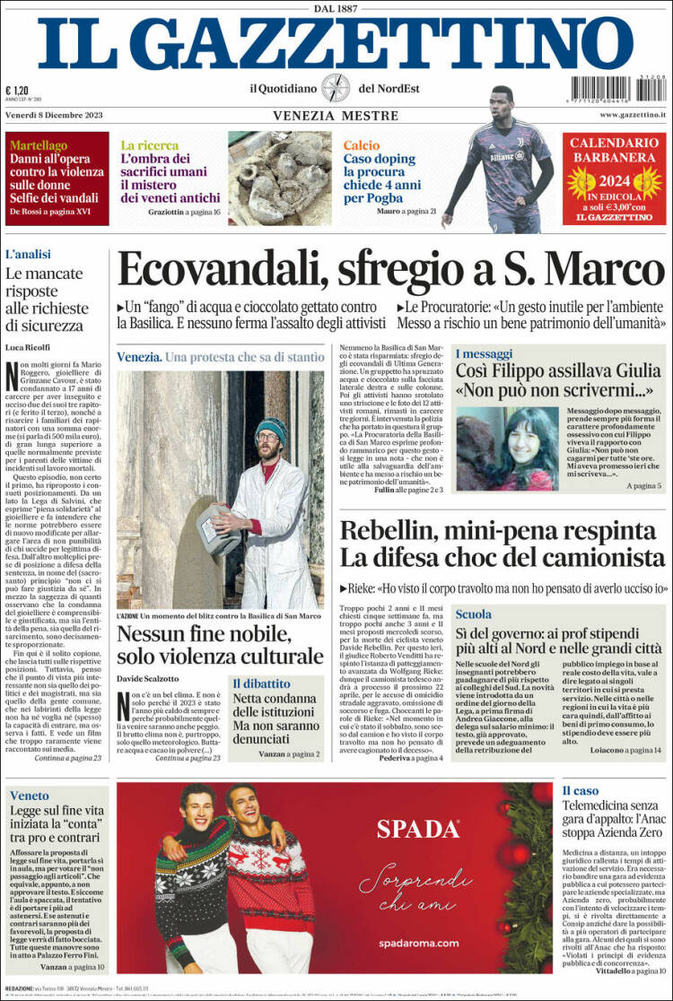 Portada de Il Gazzettino (Italia)