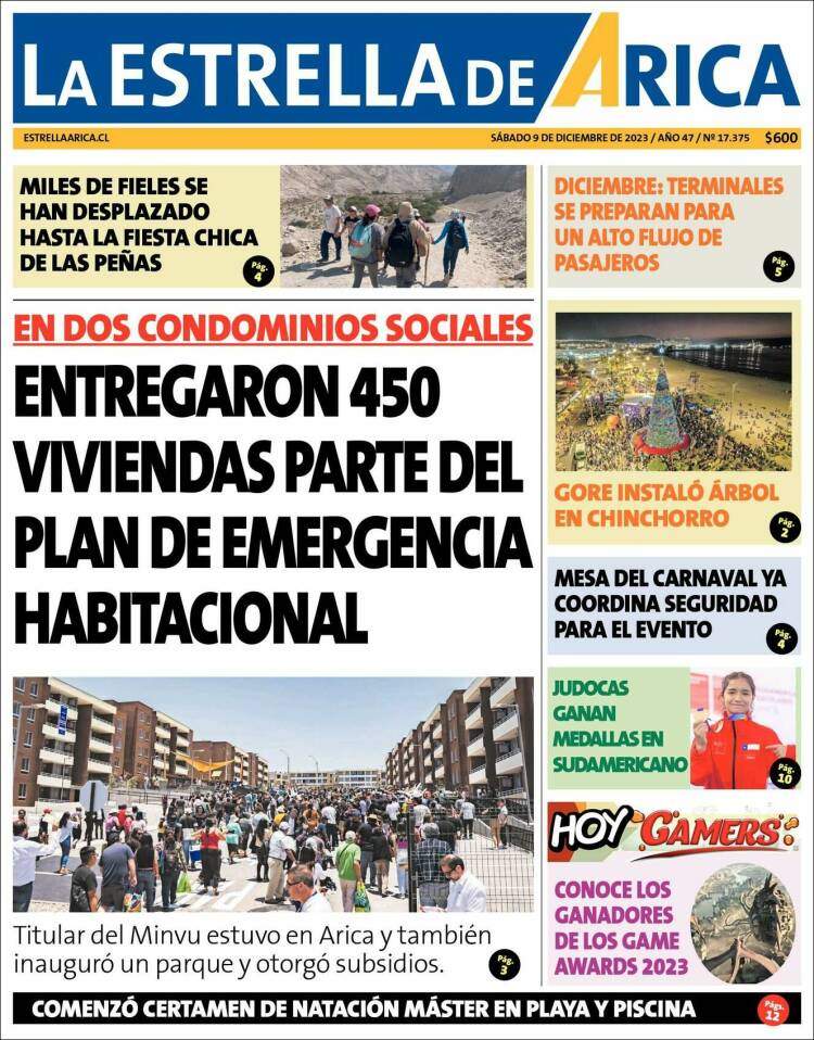 Portada de La Estrella de Arica (Chile)
