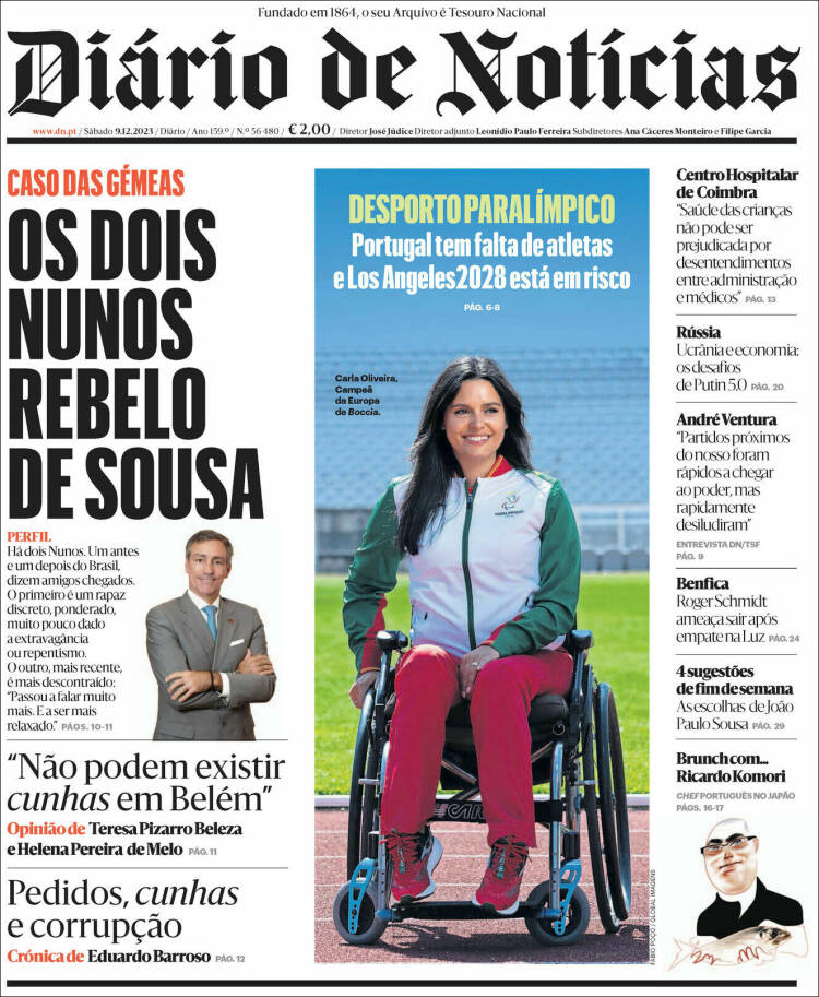 Portada de Diário de Noticias (Portugal)