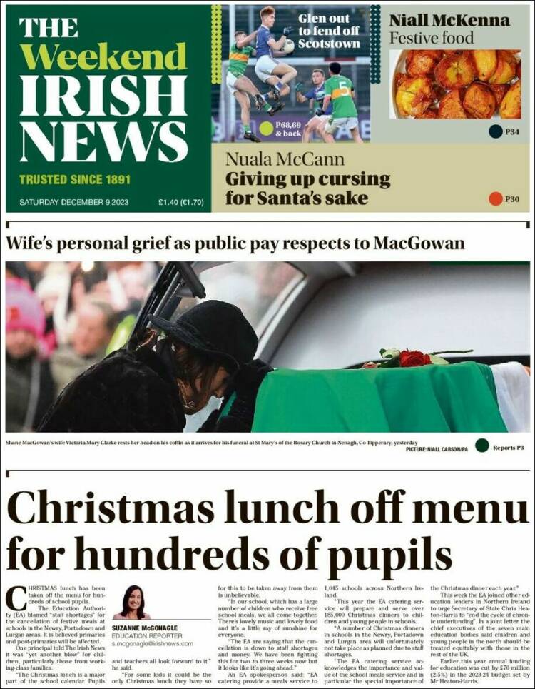Portada de Irish News (Reino Unido)