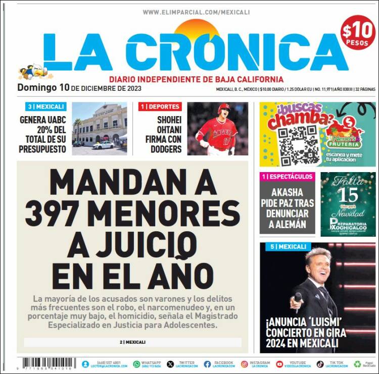 Portada de La Crónica de Baja California (México)