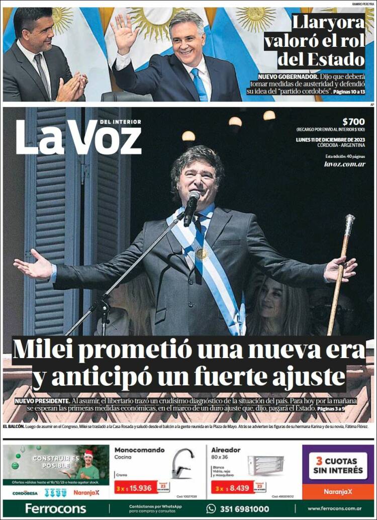 Portada de La Voz del Interior (Argentina)