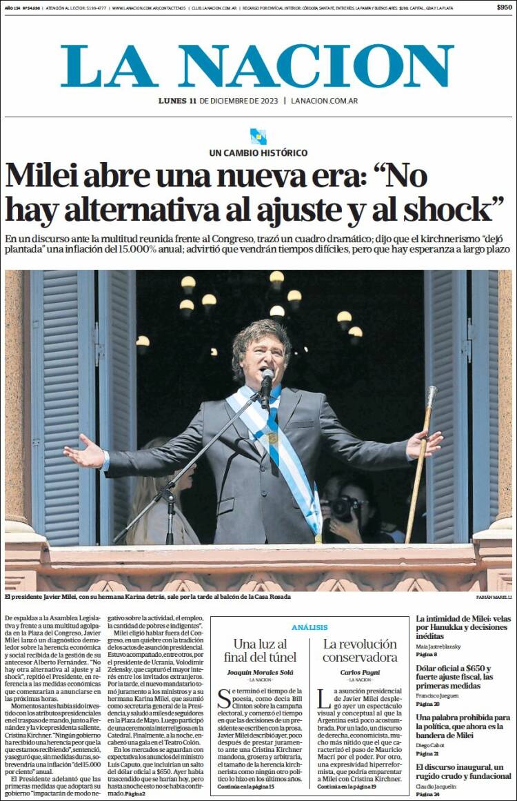 Portada de La Nación (Argentina)