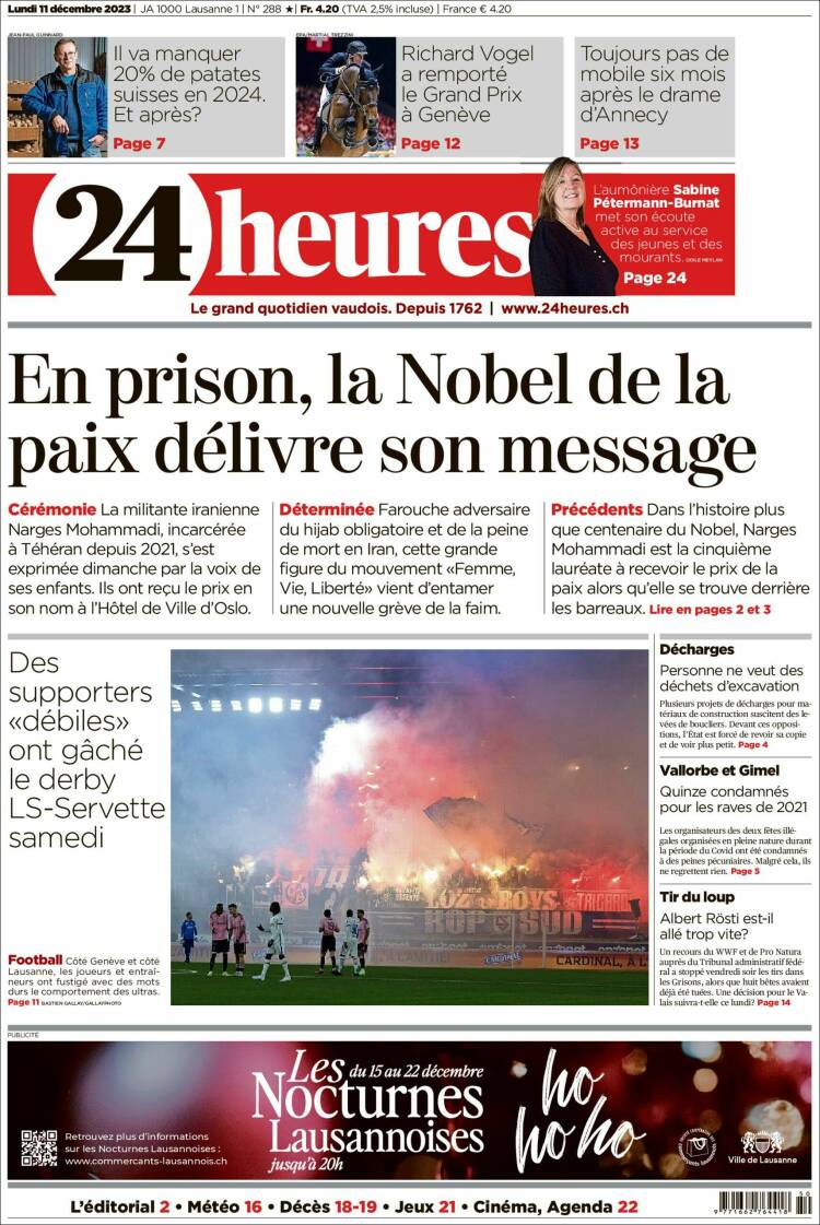 Portada de 24 Heures (Suiza)