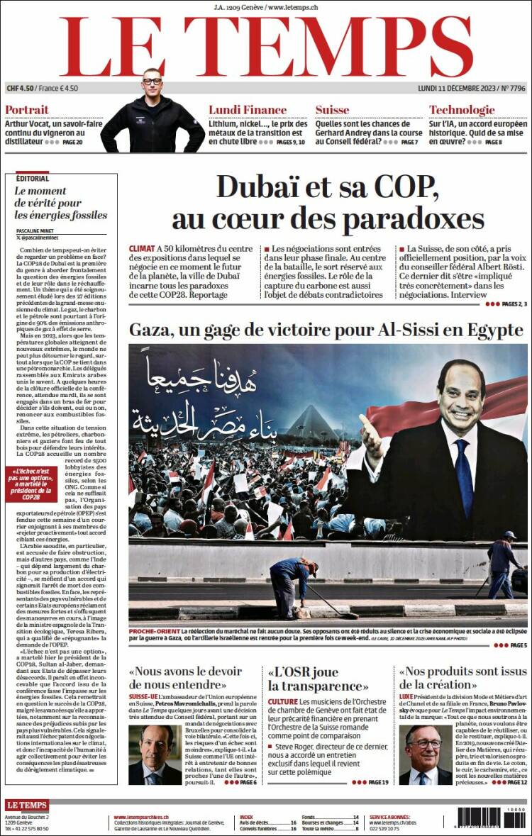 Portada de Le Matin (Suiza)