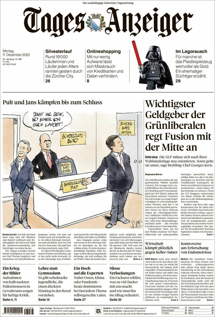 Portada de Tages-Anzeiger (Suiza)