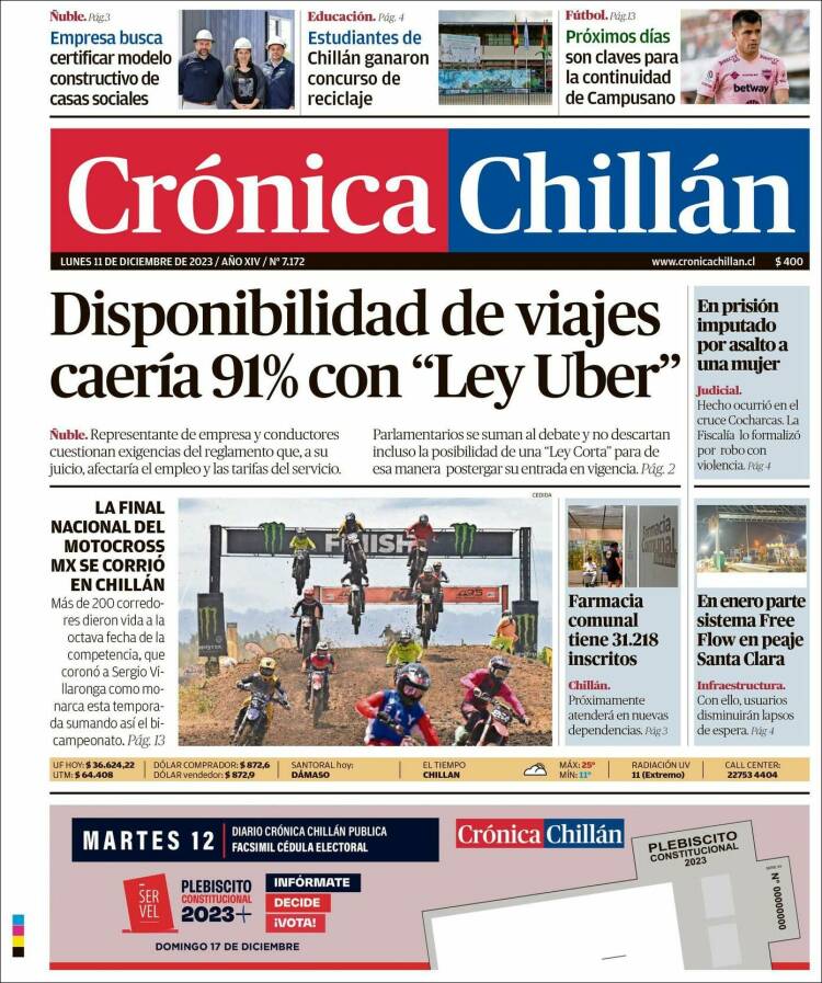 Portada de Crónica Chillán (Chile)